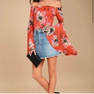 Free People Birds of Paradise Coral Orange Floral Print